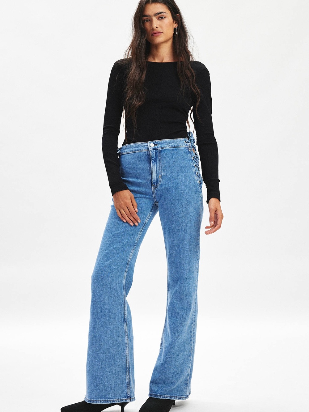 BDG Urban Outfitters Corset Tie-Waist Boot Leg Jeans - Dark Blue Size 28